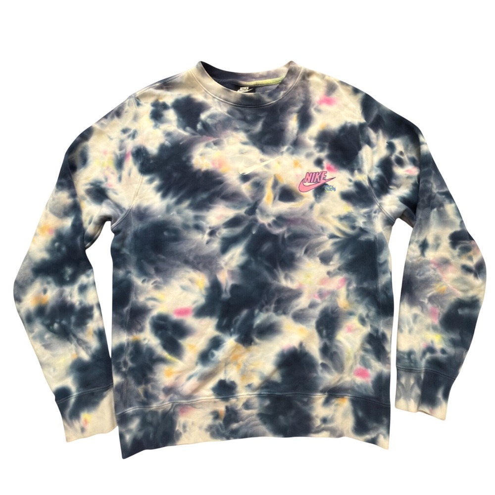 Nike Tie‎ Dye Crewneck Sweatshirt Blue Pink Yellow DJ5300-492 Mens Small